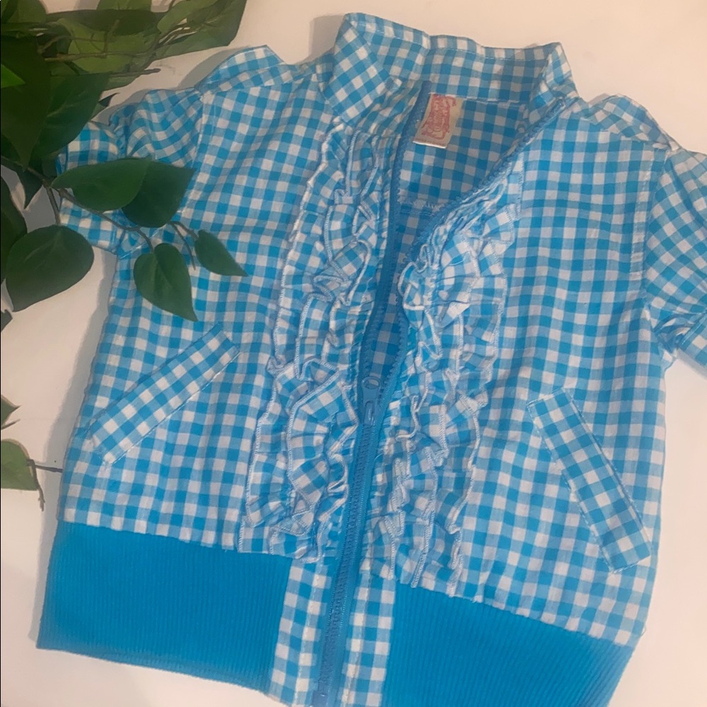 Kids Blue Checkered Ruffle Shirt